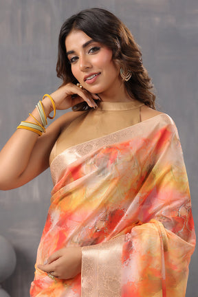 Multi-Color Floral Printed Organza Saree