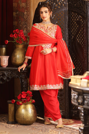 Red Color Silk Gota Patti Embroidered Anarkali Suit