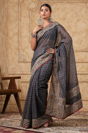 Grey Color Printed Cotton Saree