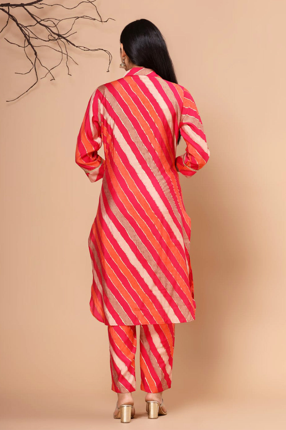 Orange & Fuchsia Color Muslin Printed Kurta Set