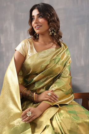 Golden & Green Color Silk Woven Saree