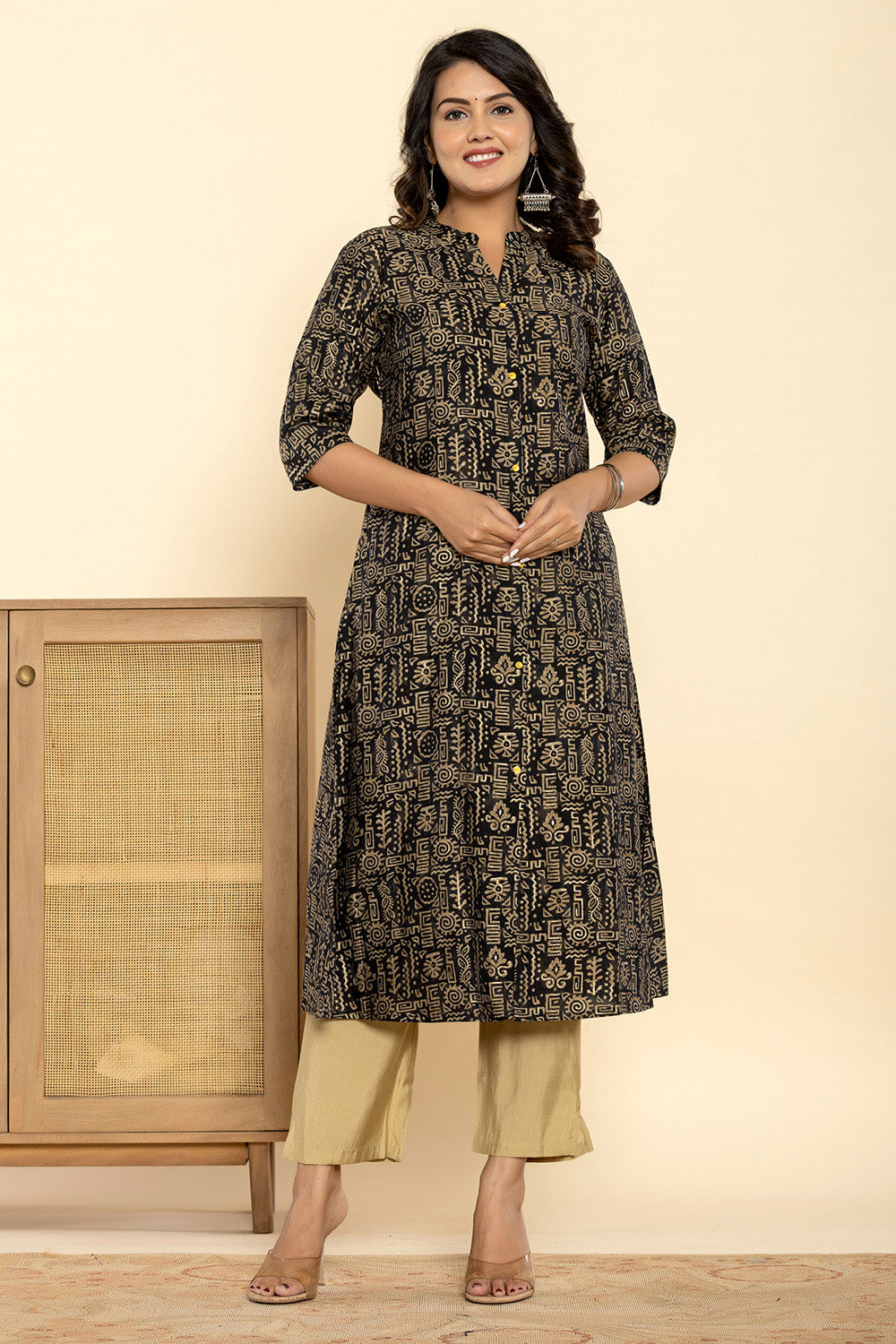 Black Colour Printed Muslin Kurta