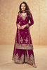 Dark Scarlet Color Crepe Silk Embroidered Suit With Embroidered Palazzo