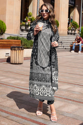 Black Color Spun Fabric Printed Unstitched Suit