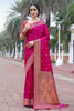 Fuchsia Pink Color Pathani Work Silk Saree