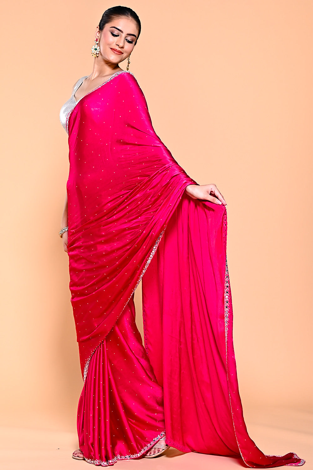 Fuchsia Pink Color Mulberry Silk Mukesh work Saree