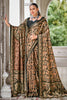 Black & Beige Color Floral Printed Pashmina Saree With Matching Shawl