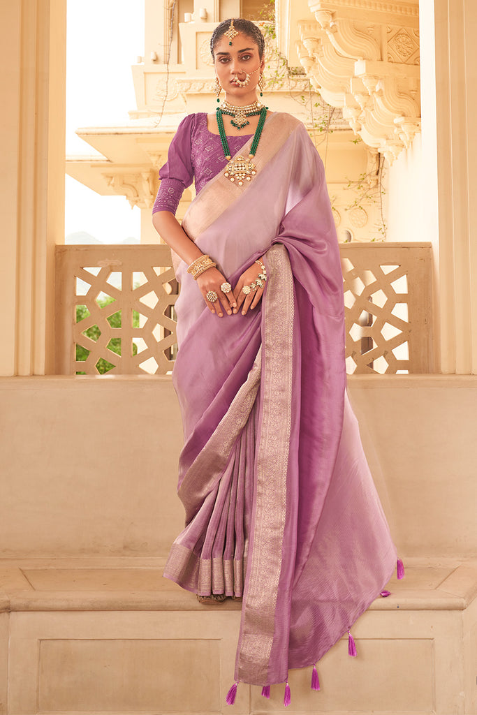 Lavendar Color Organza Silk Woven Saree