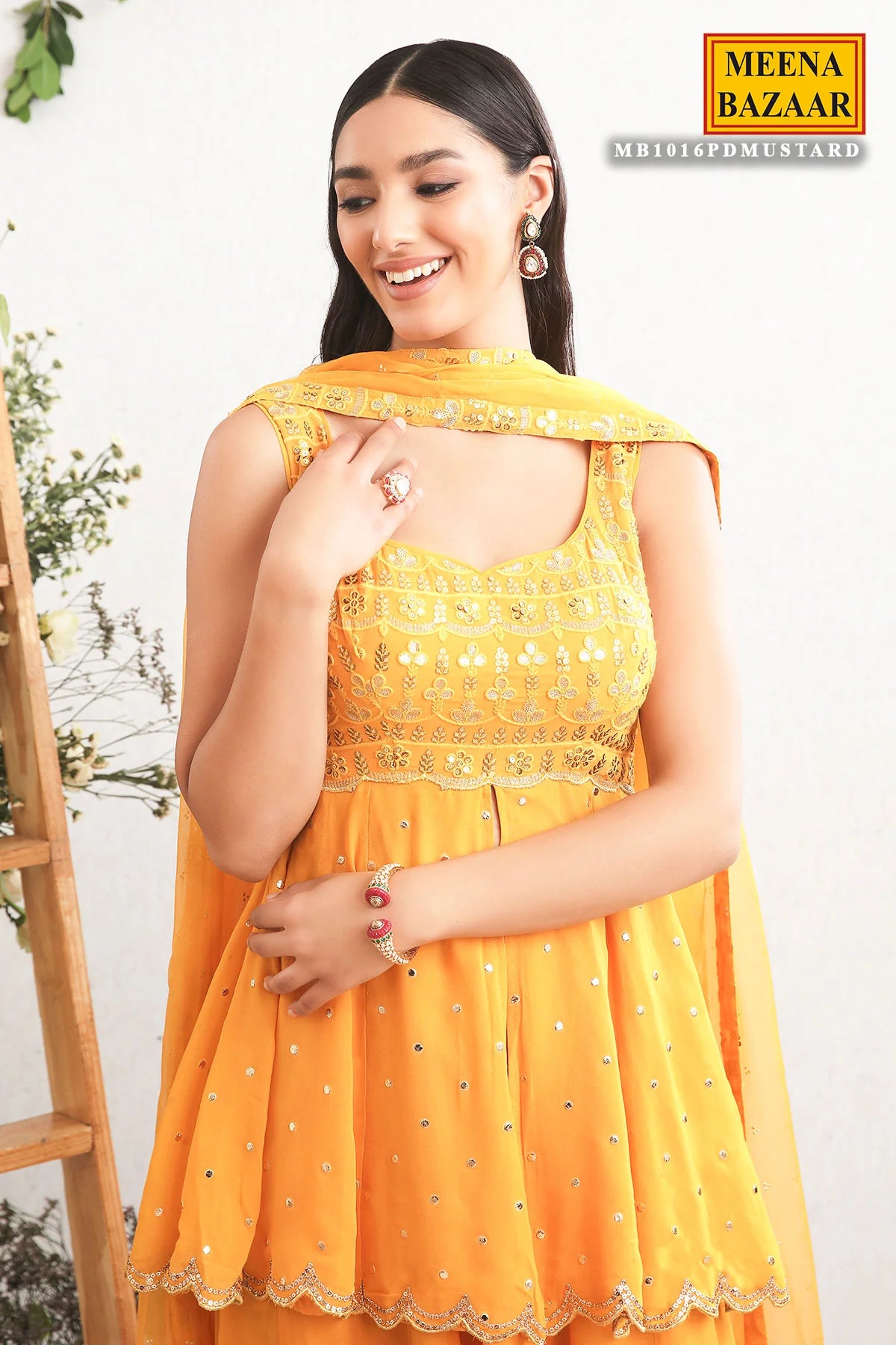 Mustard Color Georgette Embroidered Suit with Sharara