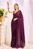 Dark Scarlet Color Satin Saree With Swarovski Work