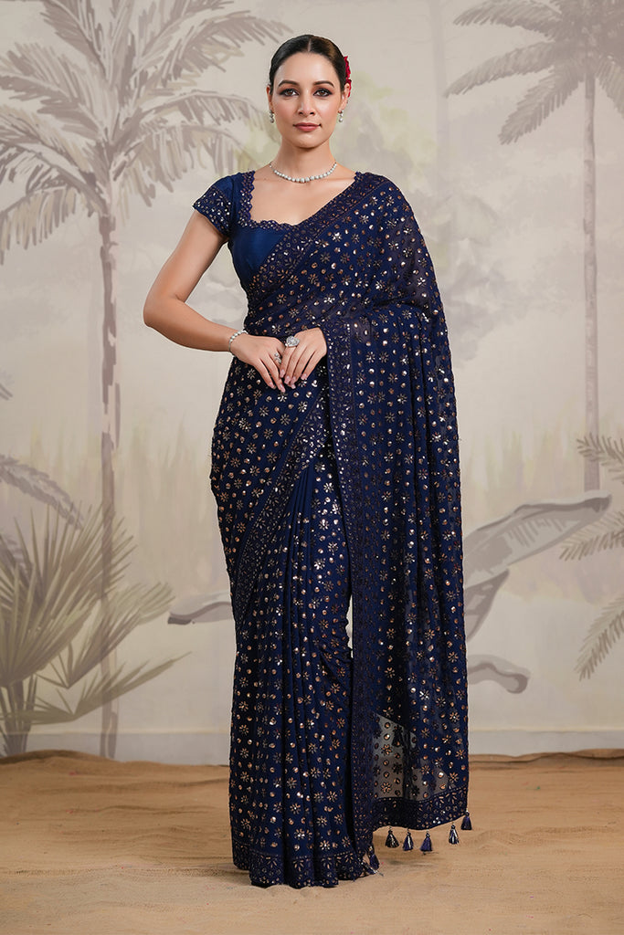 Meena Bazaar – Chiffon Bandhini Saree with contrast blouse… | Flickr