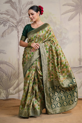 Bottle Green Color Woven Silk Saree