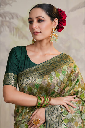 Bottle Green Color Woven Silk Saree