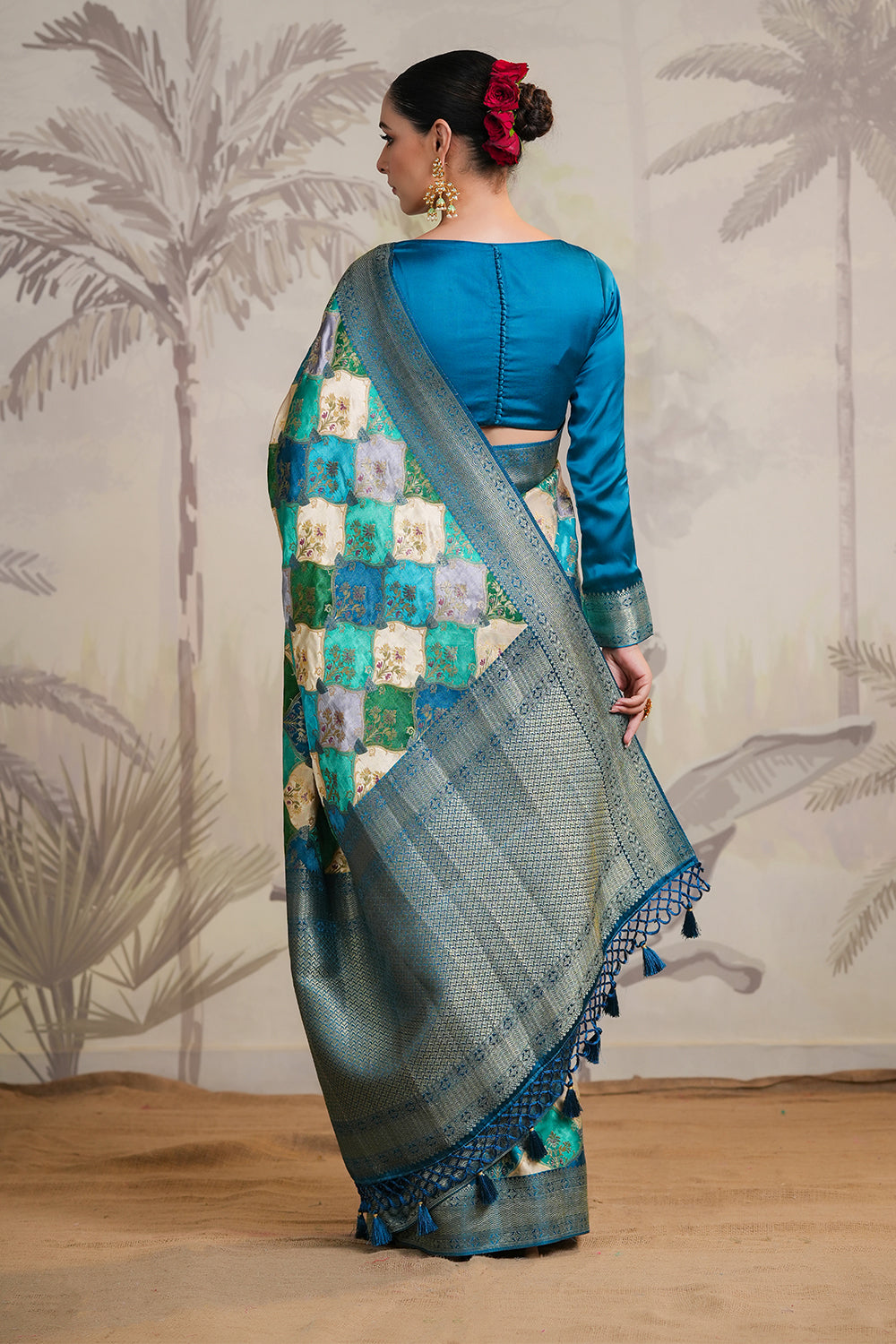 Teal Color Silk Woven Saree