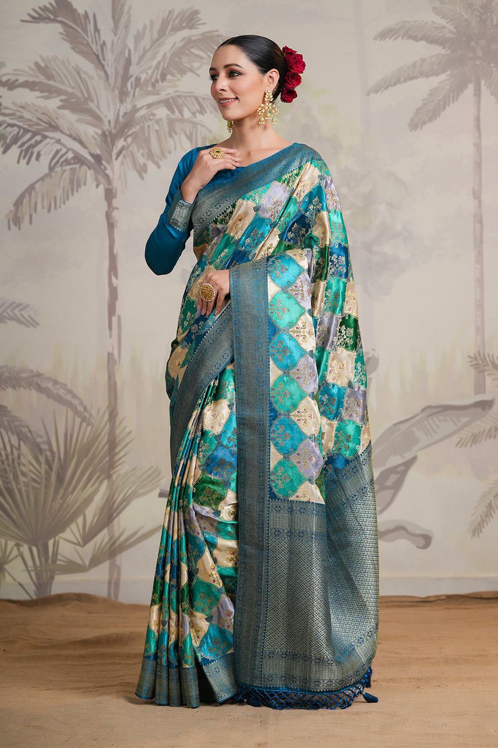 Teal Color Silk Woven Saree