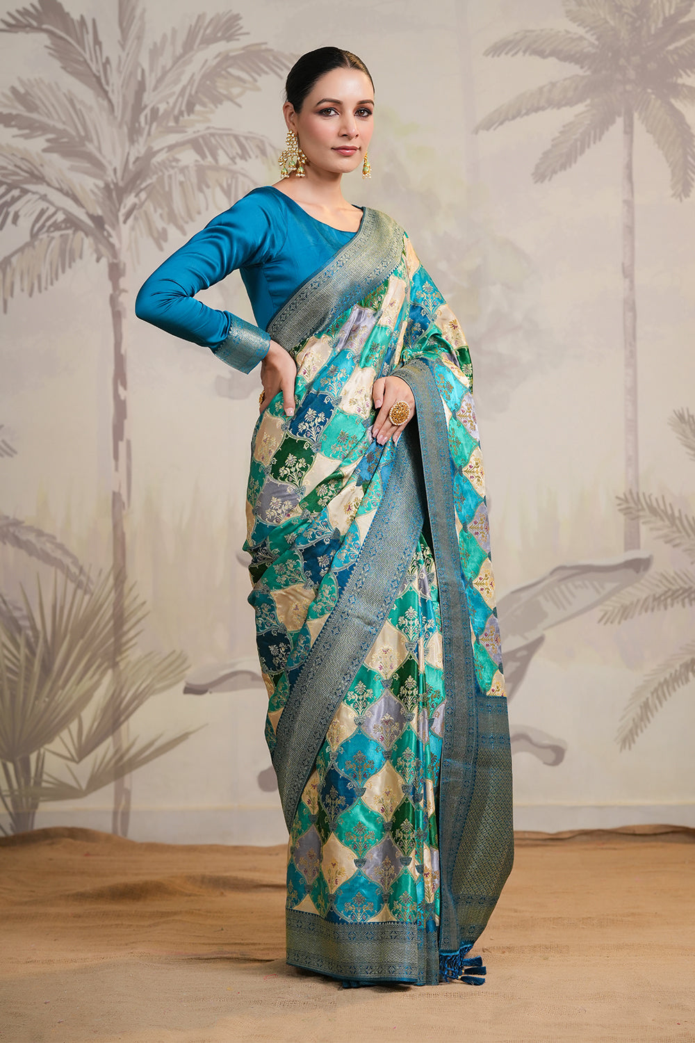 Teal Color Silk Woven Saree