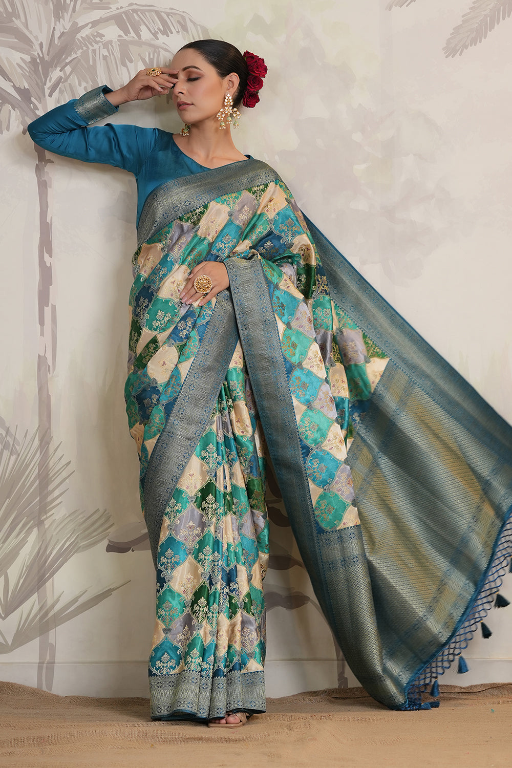 Teal Color Silk Woven Saree