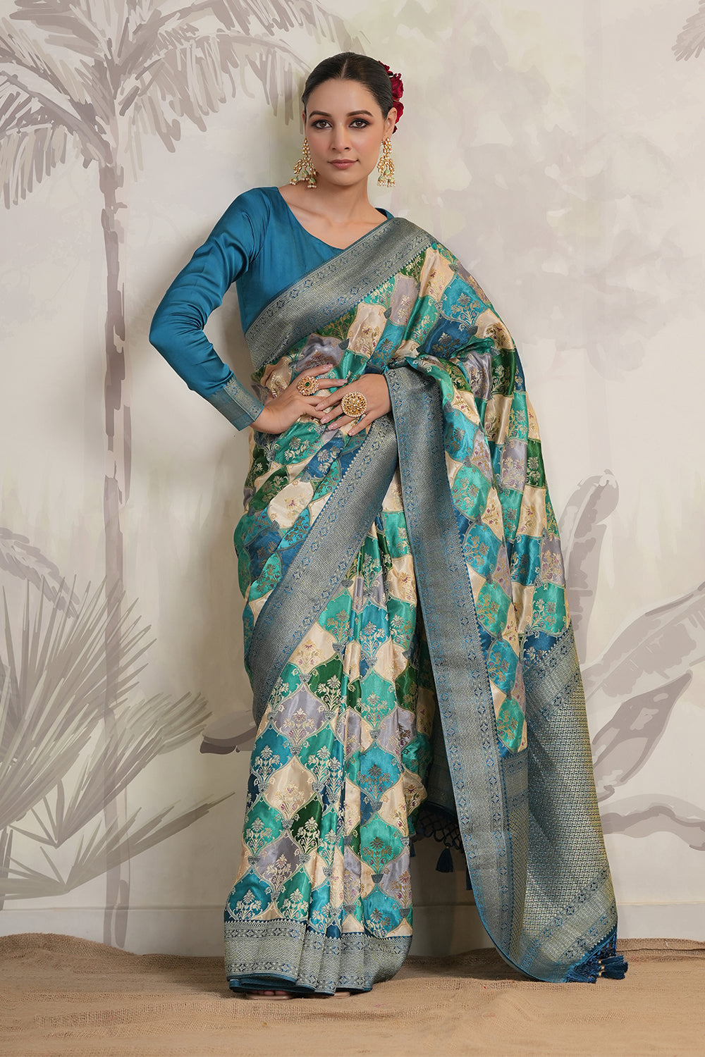 Teal Color Silk Woven Saree