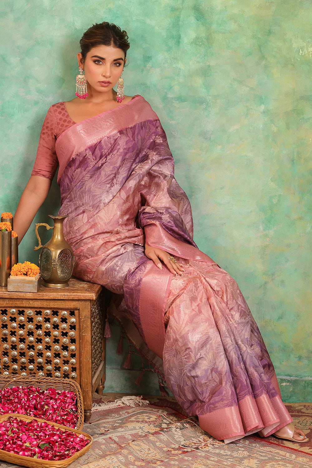 Mauve Color Cotton Silk Woven Saree