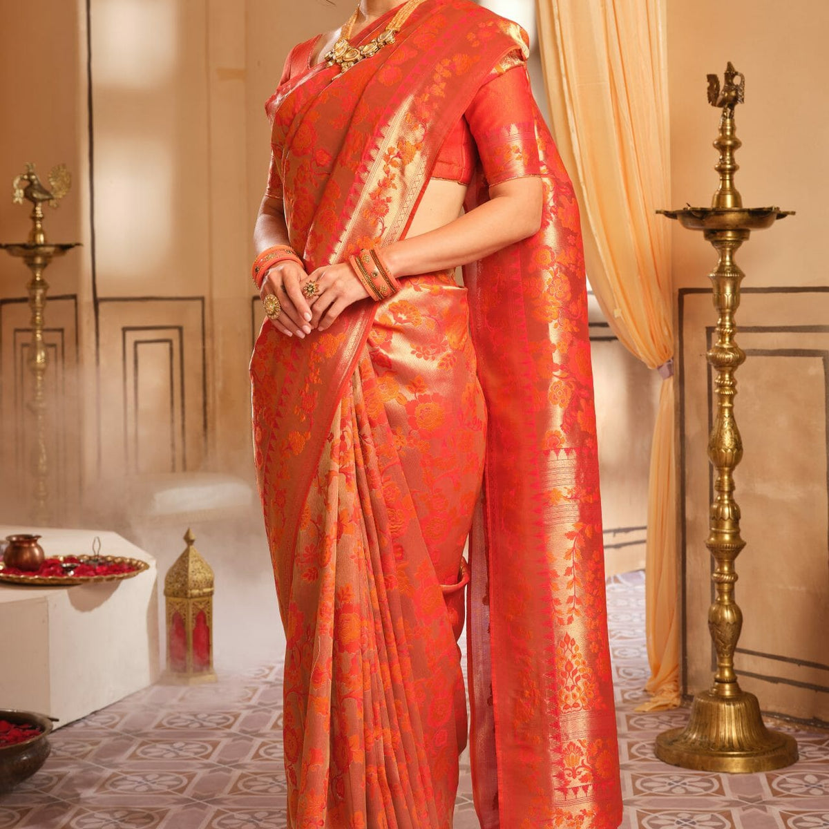 Wedding saree outlet orange colour