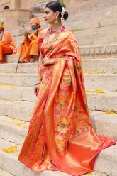 Orange &amp; Gold Ombre Silk Saree