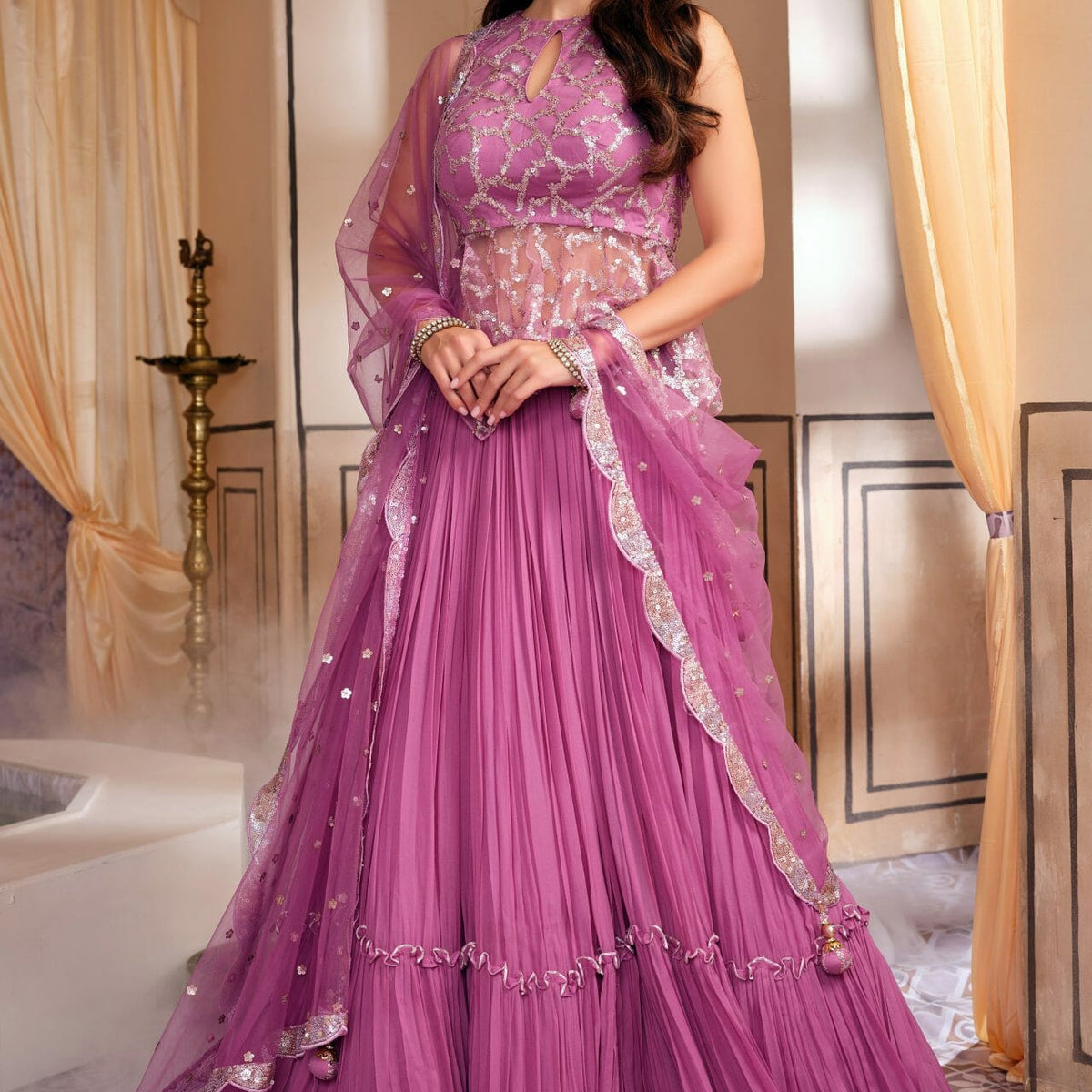 Meena Bazaar - This pastel pink lehenga from Meena Bazaar is the perfect  upgrade for your wedding wardrobe. Shop online at our official website  www.mbz.in Worldwide Delivery Available | Free Shipping in