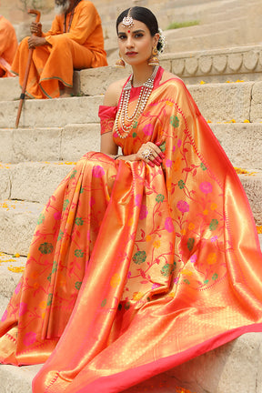 Orange &amp; Gold Ombre Silk Saree