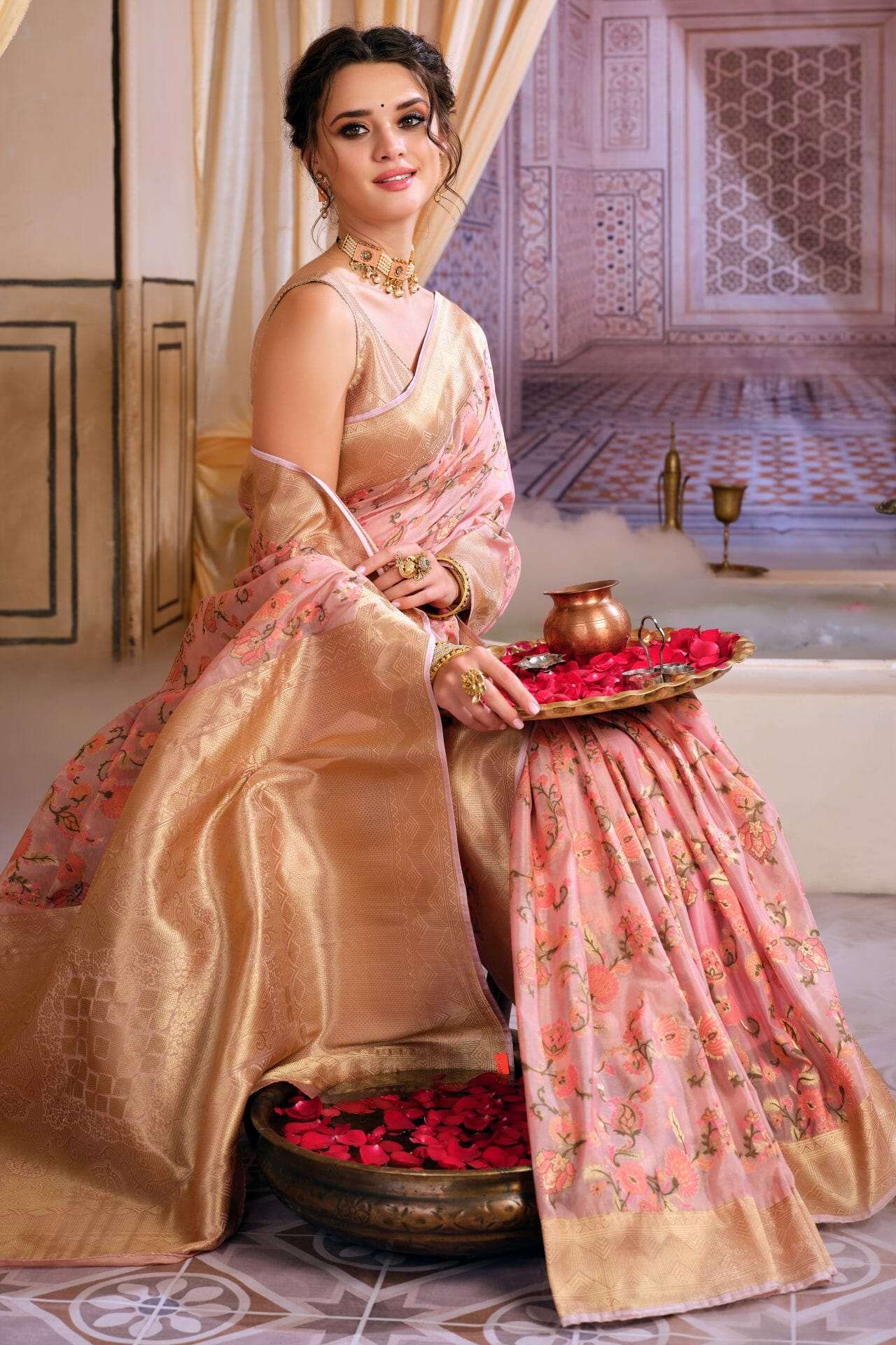 Pink color wedding outlet silk sarees