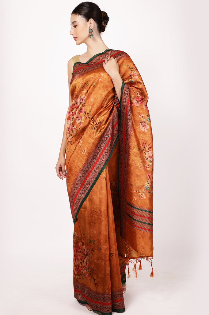 Discount Online Woven Zari Tussar Silk Light Brown Saree|SARV138568