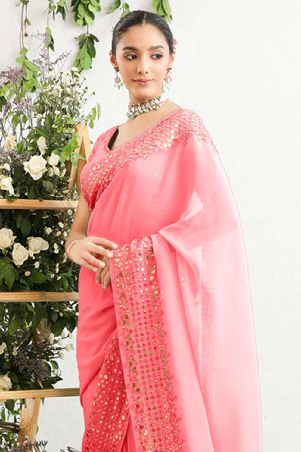 Dusty Pink Color Georgette Saree.