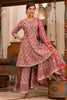 Beige & Maroon Color Printed Peplum Anarkali Gharara Suit.