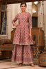 Beige & Maroon Color Printed Peplum Anarkali Gharara Suit.