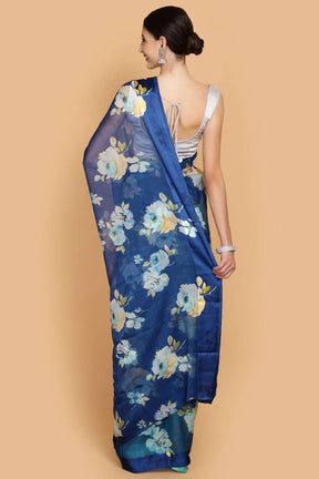 Blue Chiffon Printed Saree.