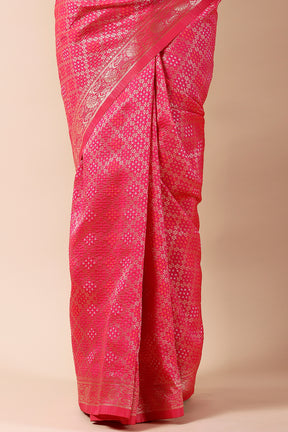 Fuchsia Pink Color Woven Cotton Saree.