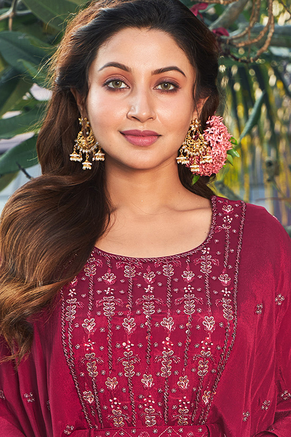 Maroon Colour Crepe Embroidered Anarkali Kurti.