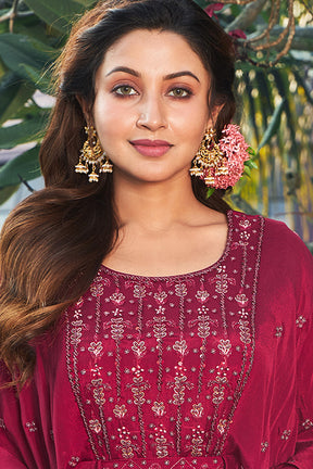 Maroon Colour Crepe Embroidered Anarkali Kurti.