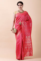 Fuchsia Pink Color Woven Cotton Saree.