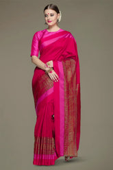 Fuchsia Pink Color Woven Silk Saree