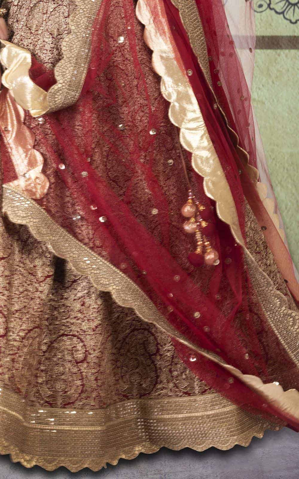 Maroon Color Pure Silk Fabric Bridal Lehenga Choli with Stone Work