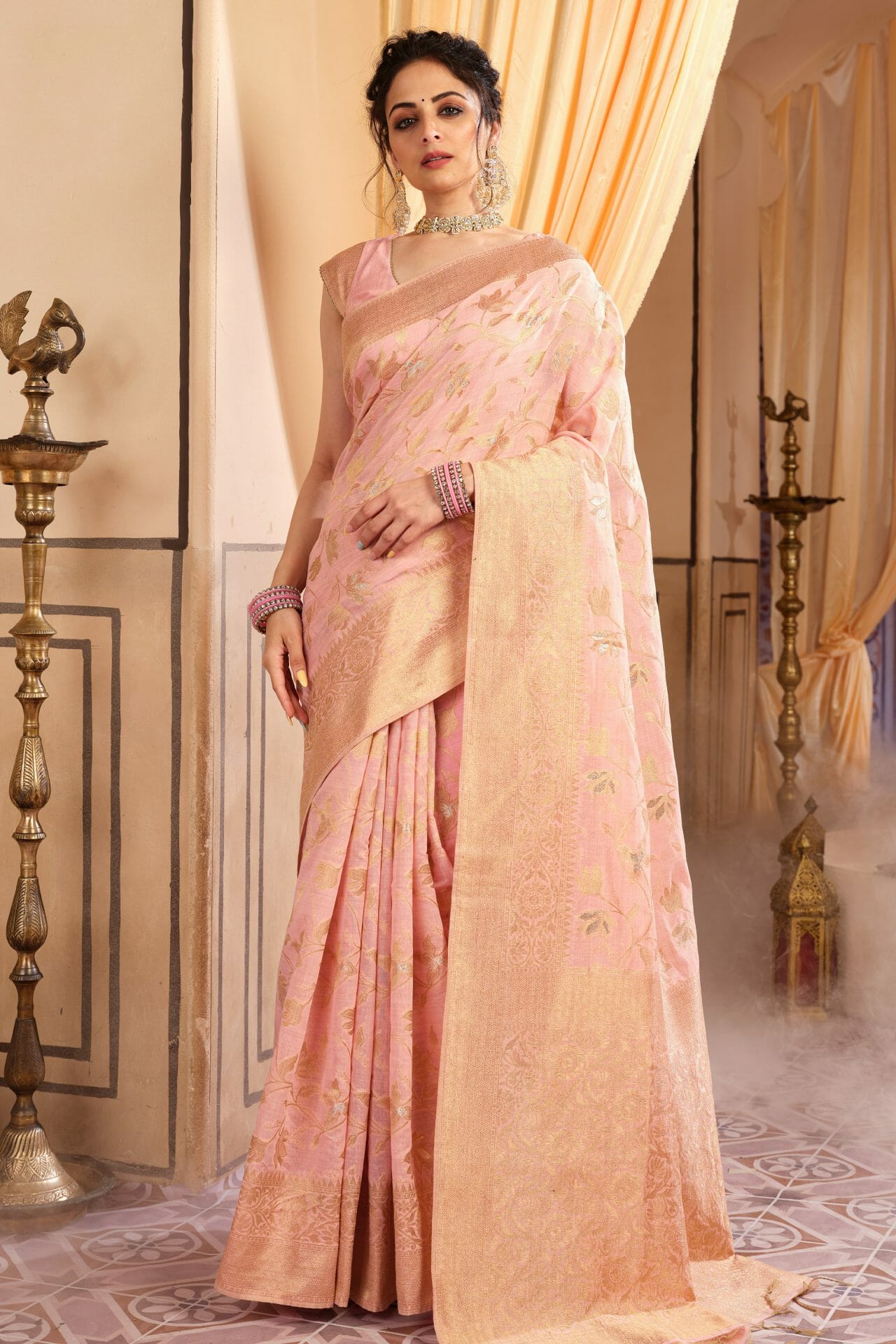 Buy Banarasi Silk Rose Pink Color Bridal Handloom Saree Online India –  Sunasa