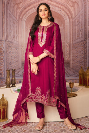 Maroon Colour Silk Suit Material.