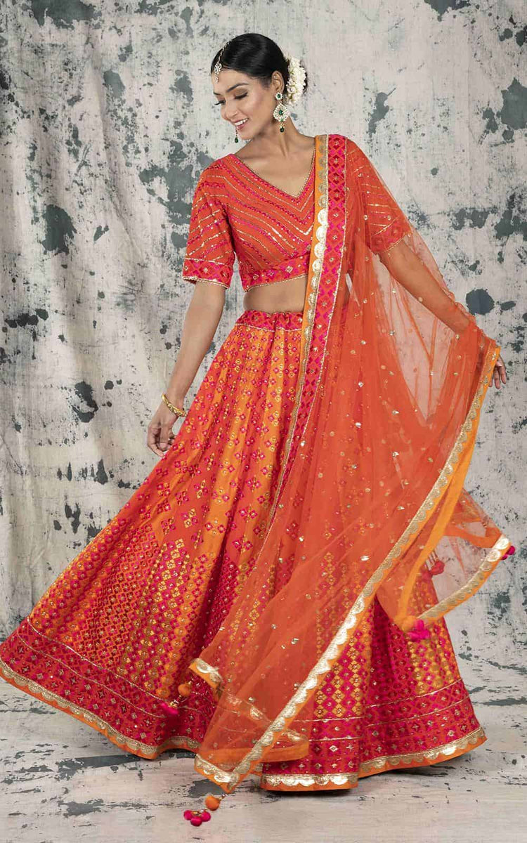 Red and Green combination Lehenga choli for women -MOE001LCE –  www.soosi.co.in