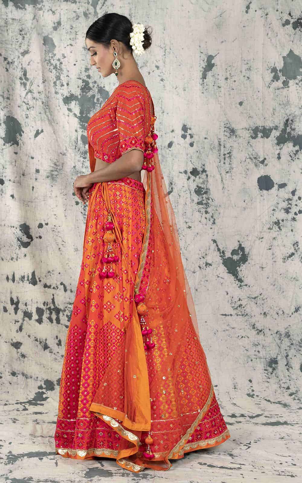 Orange Lehenga With Magenta Choli And Embroidery Work | Latest Kurti Designs