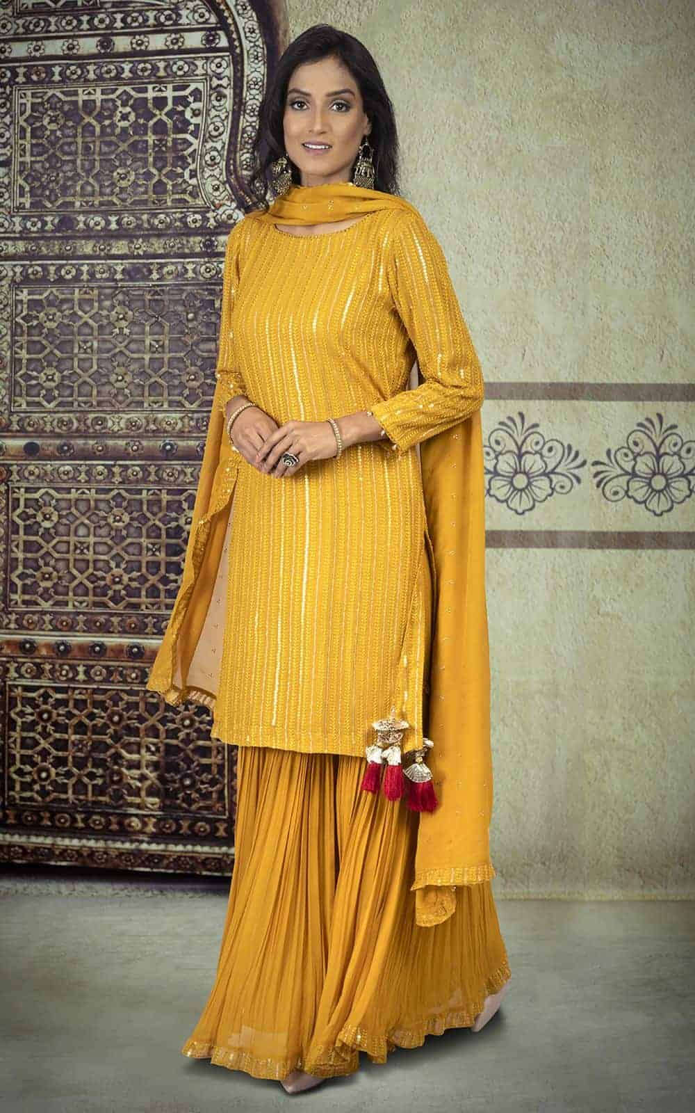 Mustard Georgette Suit Material with Sequins work