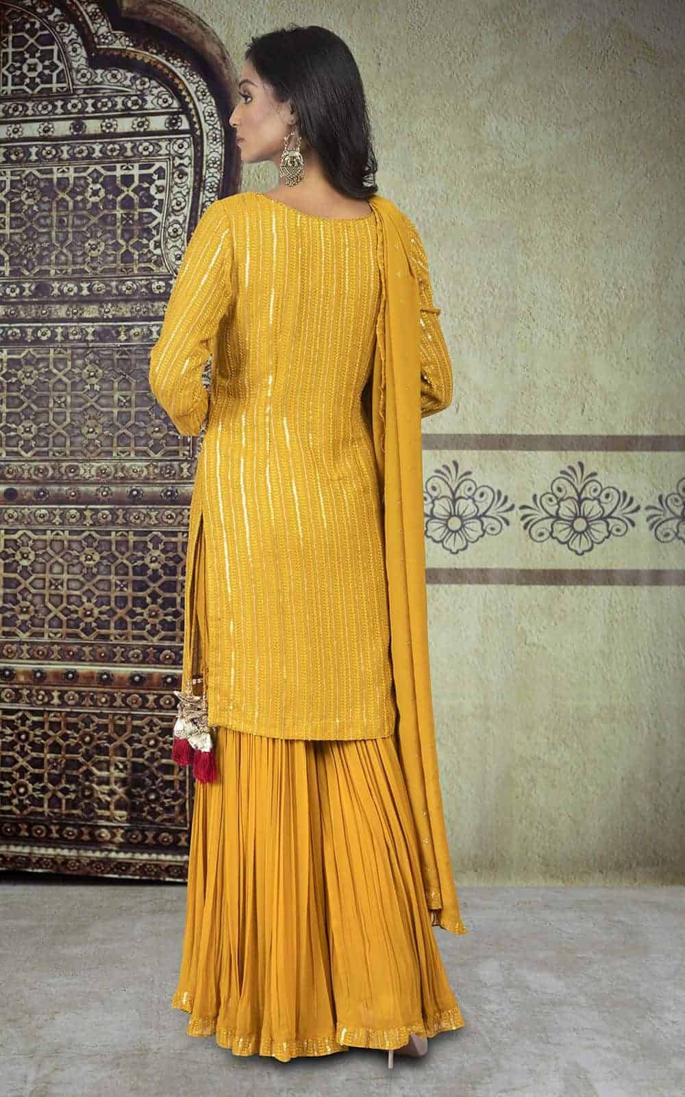 Mustard Georgette Suit Material with Sequins work
