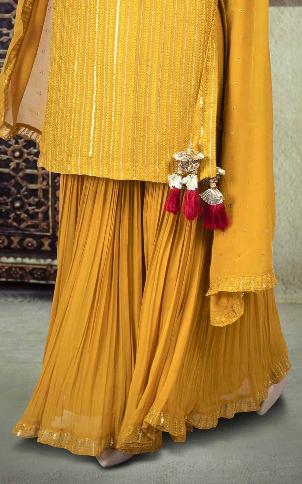 Mustard Georgette Suit Material with Sequins work