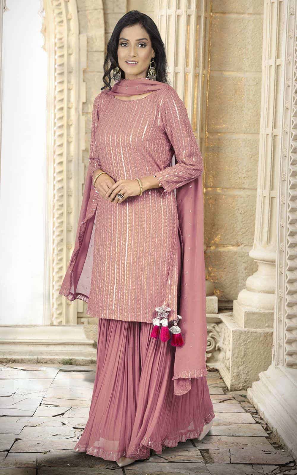 Dusty Pink Georgette Suit Material with Sequins work