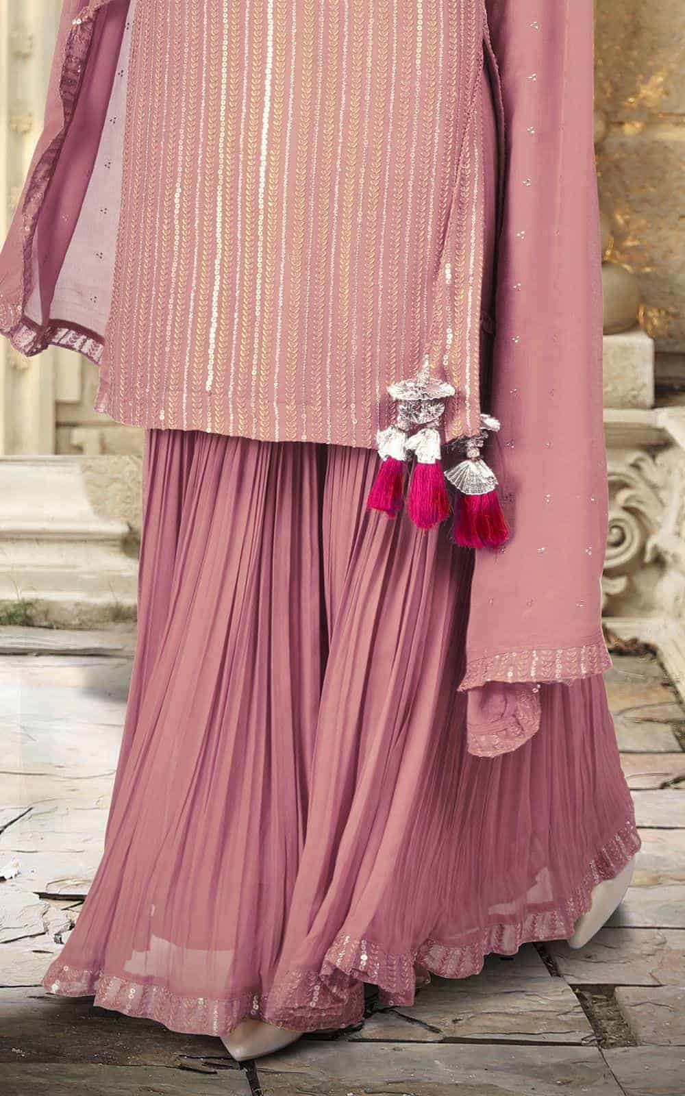 Dusty Pink Georgette Suit Material with Sequins work