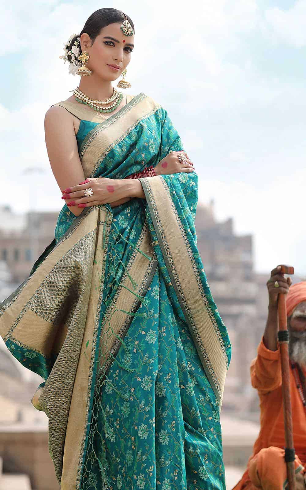 Turquoise Color Fancy Soft Banarasi Saree – StylebyPanaaash