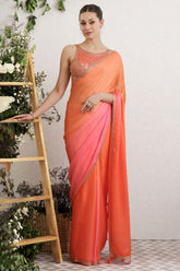 Gajari Color Satin Saree With Readymade Blouse